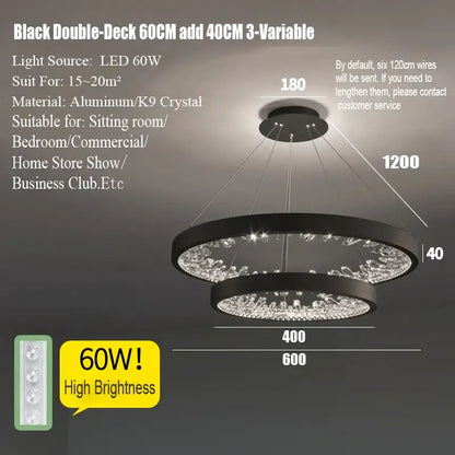 Modern gold spiral crystal led chandelier with black double-deck aluminum frame and k9 crystal decorbites crystal led design