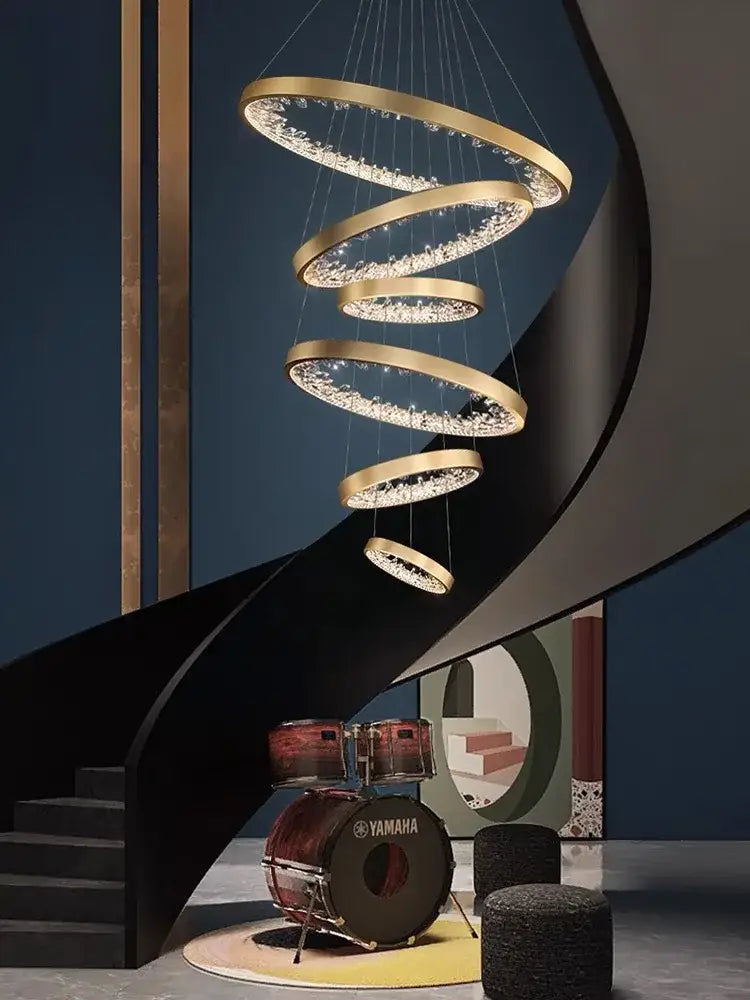 Modern gold spiral crystal led chandelier with embedded crystal accents for dining room decorbites crystal led lighting