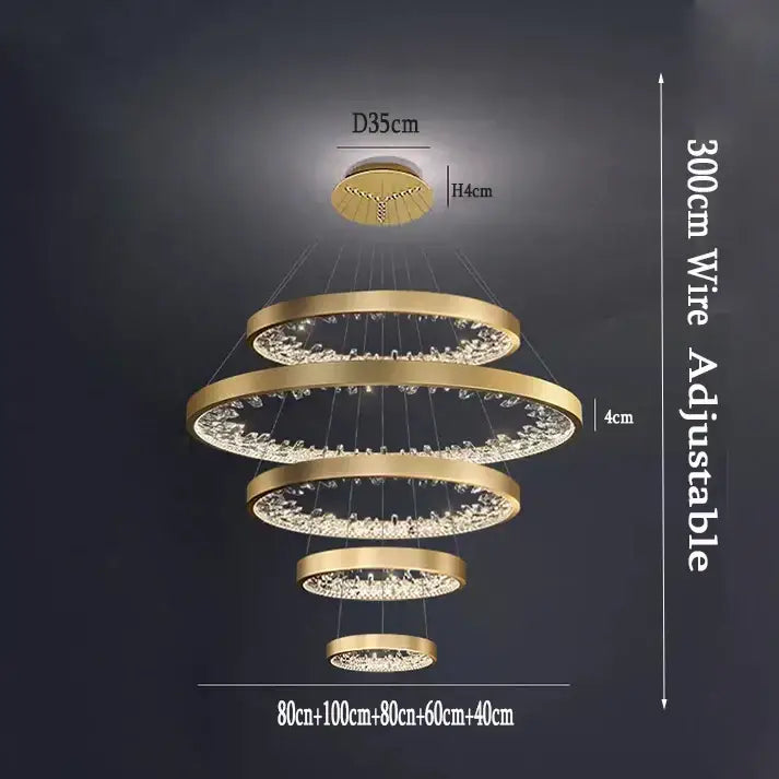 Modern gold spiral crystal led chandelier with gold-toned tiered design and decorbites crystal led accents for dining room decor