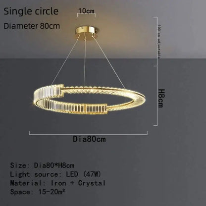 Modern gold spiral crystal led pendant chandelier with iron frame and decorbites crystal led accents, adjustable height 100 cm