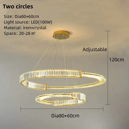 Modern gold spiral crystal led pendant chandelier with gold-toned double-ring and crystal accents for dining room decorbites crystal led