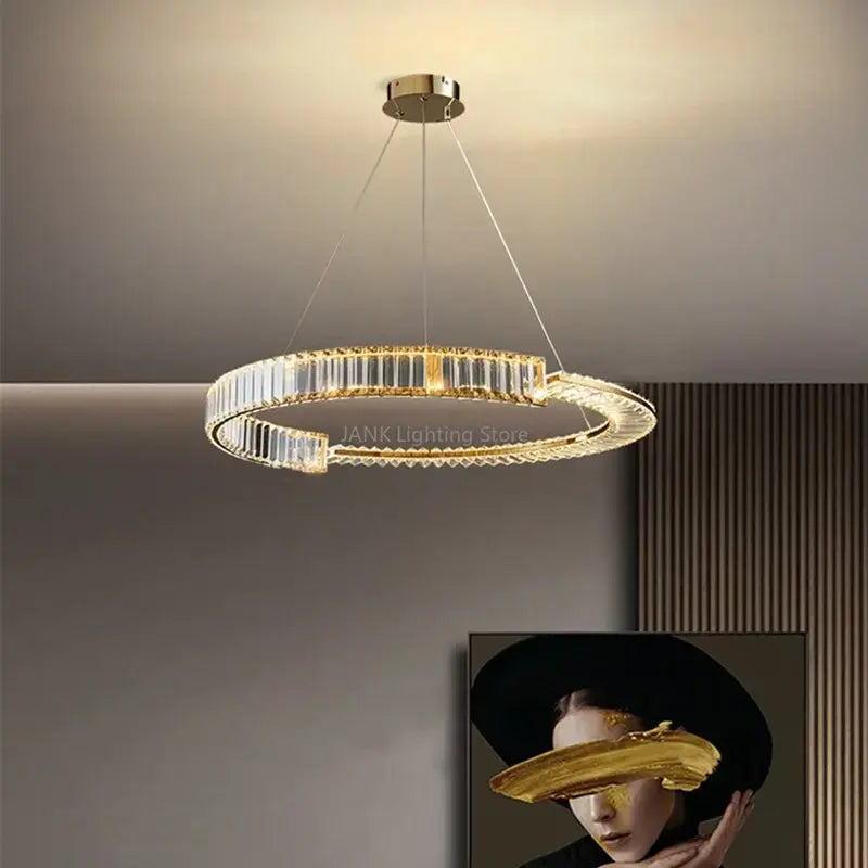 Modern gold spiral crystal led pendant chandelier with clear crystal accents for dining room decorbites crystal led design