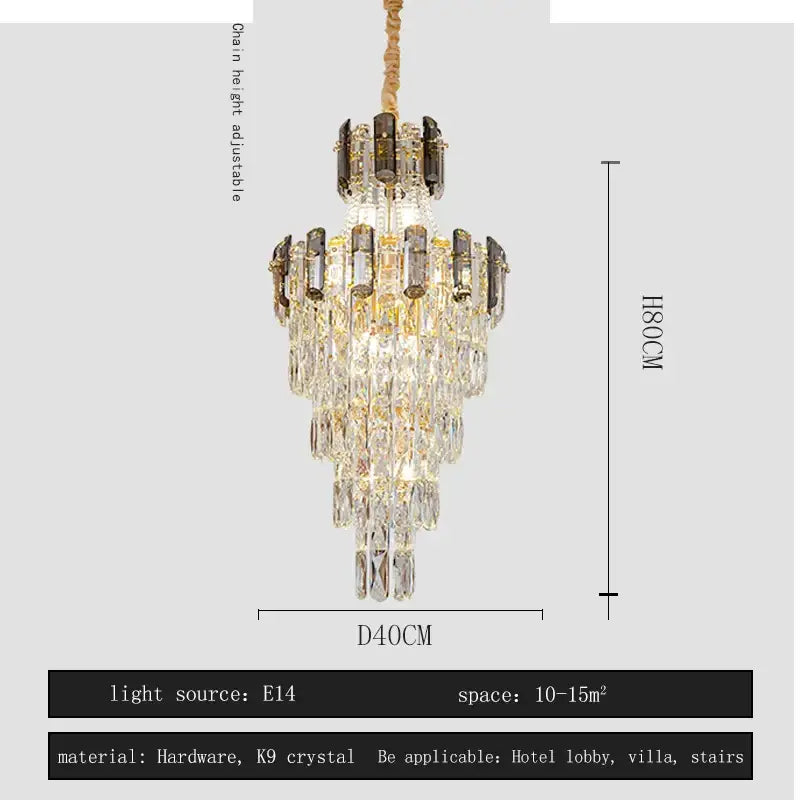 Modern gold decorbites crystal chandelier pendant light with cascading clear k9 crystal droplets and braided rope chain