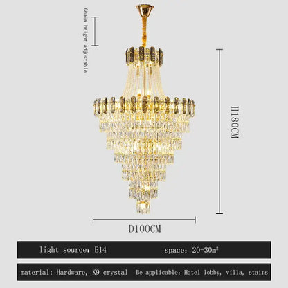Modern gold spiral decorbites crystal chandelier pendant light with gold-toned tiers of clear k9 crystal for elegant spaces