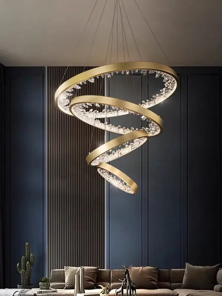 Modern gold spiral decorbites crystal led chandelier with clear crystals for elegant dining room lighting