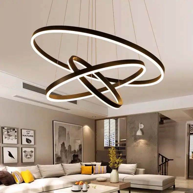 Modern black and white pendant light with sleek intertwined rings decorbites black led rings for dining room decor