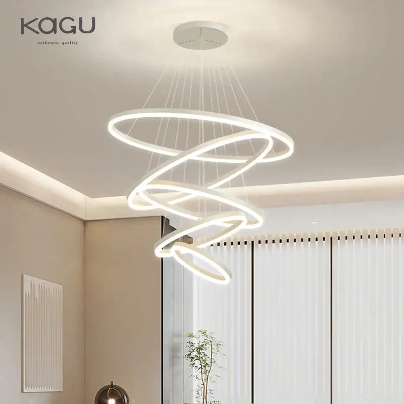 Modern white led pendant light with sleek interlocking rings ceiling mount for dining room decorbites black led rings