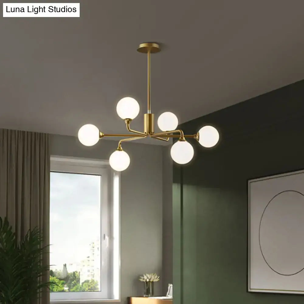 Decorbites gold metal sputnik pendant lighting with six white glass shades for modern living room decor
