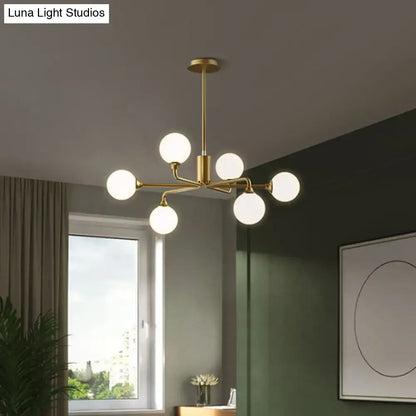 Decorbites gold metal sputnik pendant lighting with six white glass shades for modern living room decor