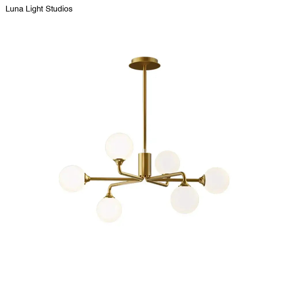 Decorbites gold metal sputnik pendant lighting with six white glass shades for modern living room decor