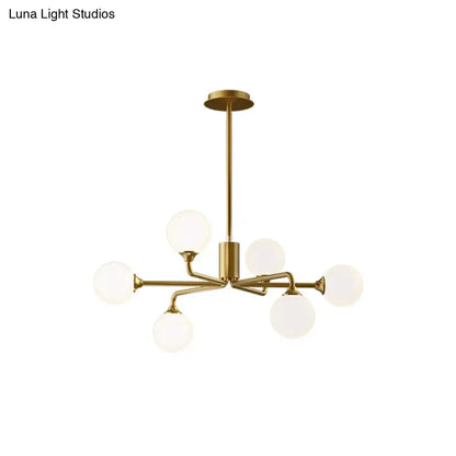 Decorbites gold metal sputnik pendant lighting with six white glass shades for modern living room decor