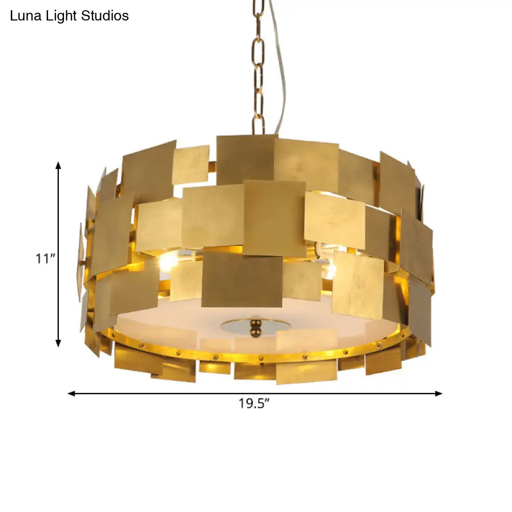 Kit de lámpara colgante moderna dorada con panel cuadrado - Lámpara de techo metálica cilíndrica de 6 bombillas