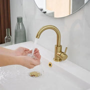 Modern gold stainless steel basin faucet with brass finish curved spout and single lever handle decorbites gold stainless
