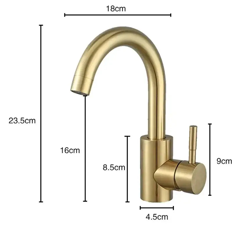 Modern gold stainless steel basin faucet with curved spout and single handle for sleek bathroom decorbites gold stainless tap