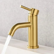 Modern gold stainless steel basin faucet with single-handle brushed metal finish for bathroom sink decorbites gold stainless