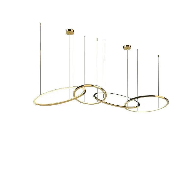 Modern gold stainless steel pendant lamp with sleek overlapping rings ideal for decorbites gold stainless kitchen lighting