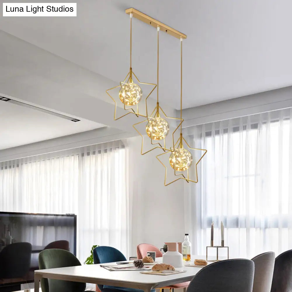 Modern Gold Star Cluster Pendant with Clear Glass LED Lights - Ideal for Restaurants