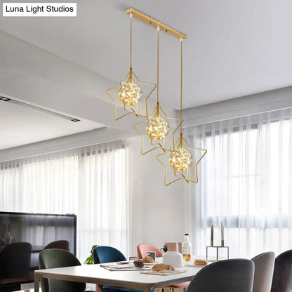 Modern Gold Star Cluster Pendant with Clear Glass LED Lights - Ideal for Restaurants