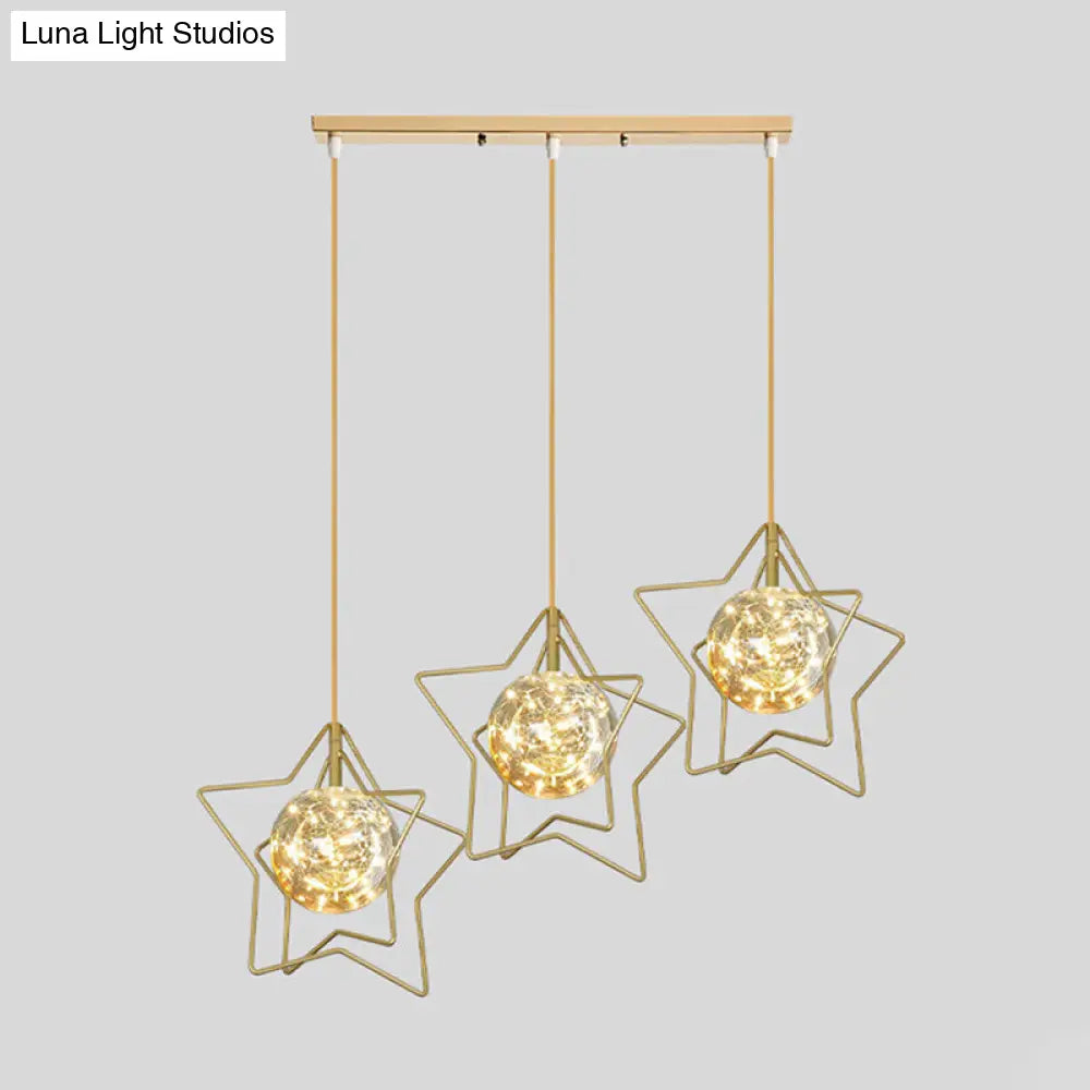 Modern Gold Star Cluster Pendant with Clear Glass LED Lights - Ideal for Restaurants