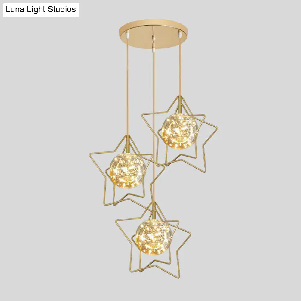 Modern Gold Star Cluster Pendant with Clear Glass LED Lights - Ideal for Restaurants