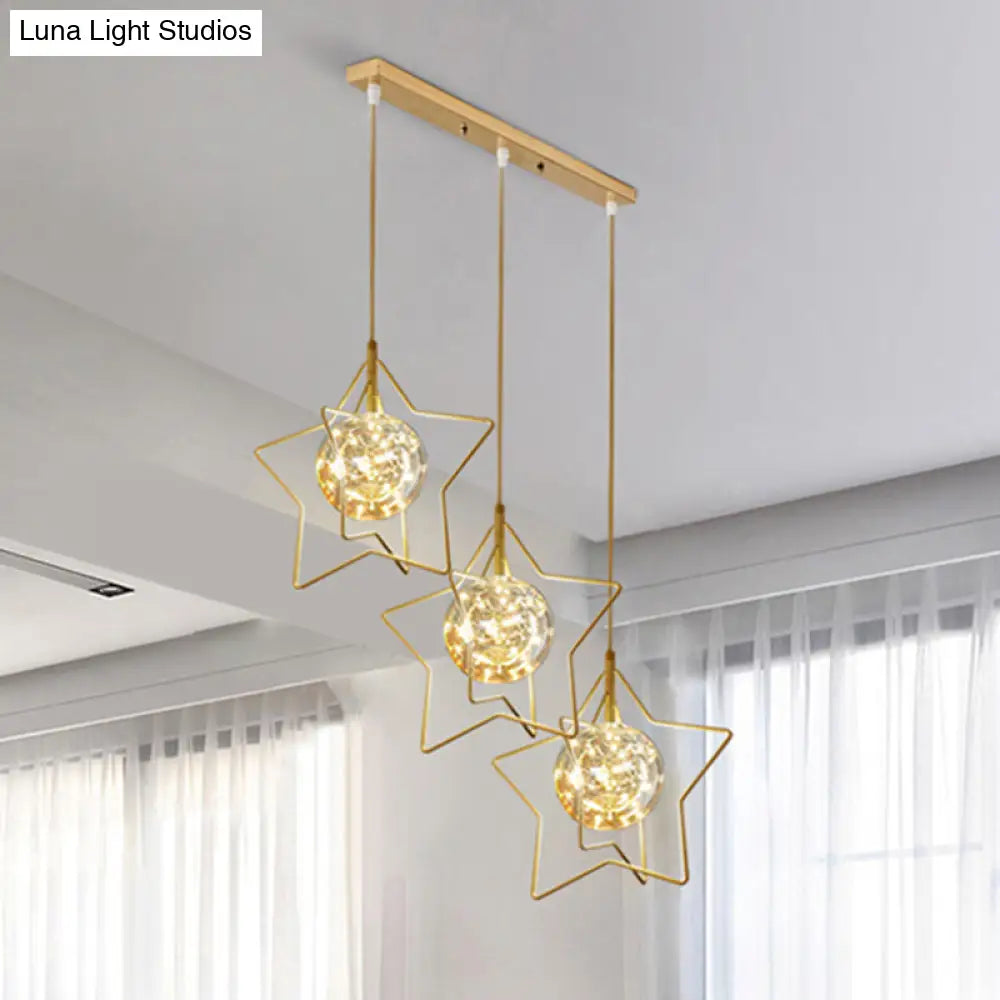 Modern Gold Star Cluster Pendant with Clear Glass LED Lights - Ideal for Restaurants