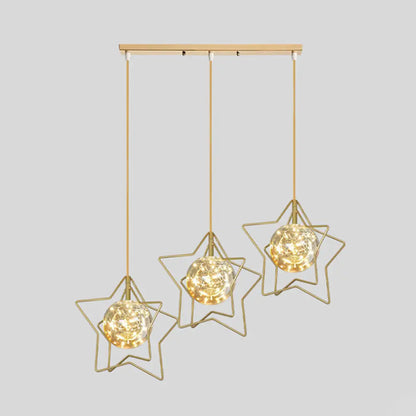 Modern Gold Star Cluster Pendant with Clear Glass LED Lights - Ideal for Restaurants