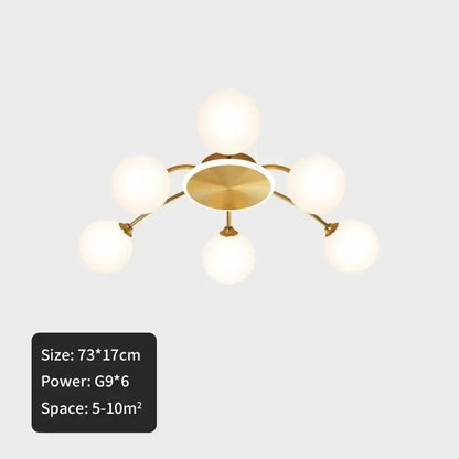 Modern gold starburst ball glass ceiling light with six frosted glass globes for living room ceiling light use