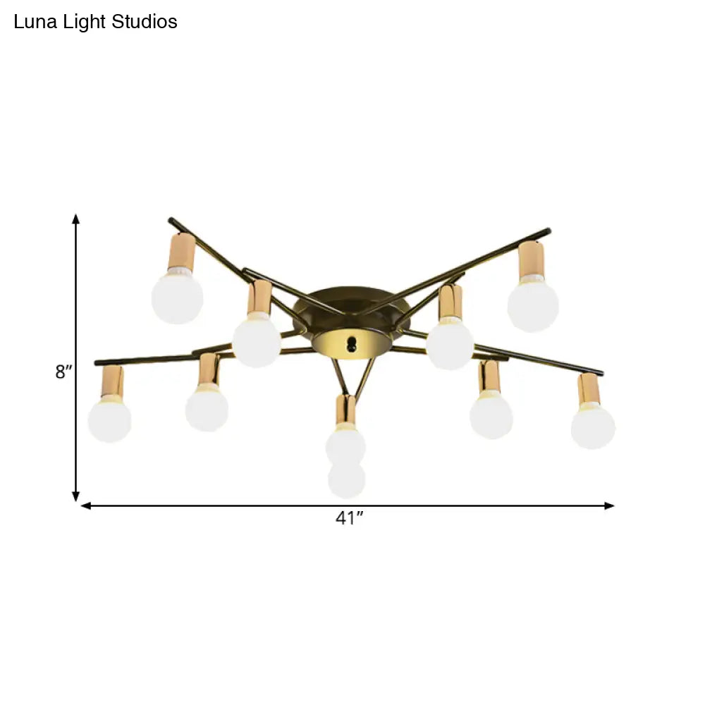DecorBites™ DecorBites™ Modern Gold Starburst Semi Flush Ceiling Light Fixture with White Glass Shade - 6/8/10-Head
