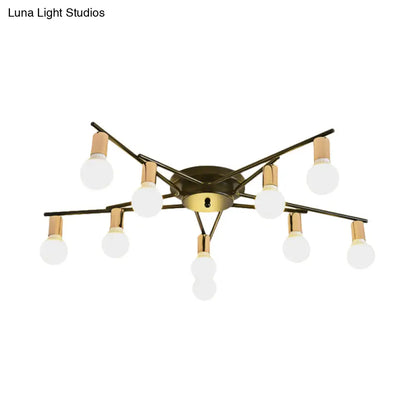 DecorBites™ DecorBites™ Modern Gold Starburst Semi Flush Ceiling Light Fixture with White Glass Shade - 6/8/10-Head