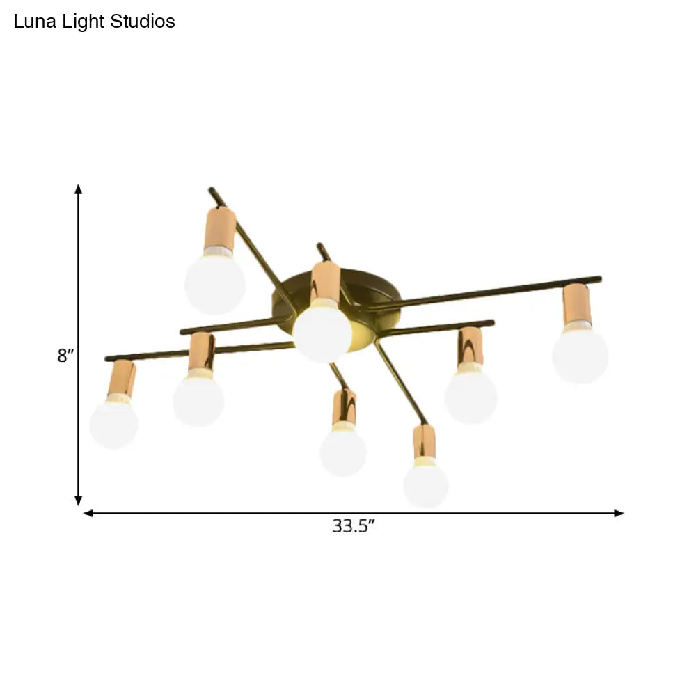 DecorBites™ DecorBites™ Modern Gold Starburst Semi Flush Ceiling Light Fixture with White Glass Shade - 6/8/10-Head