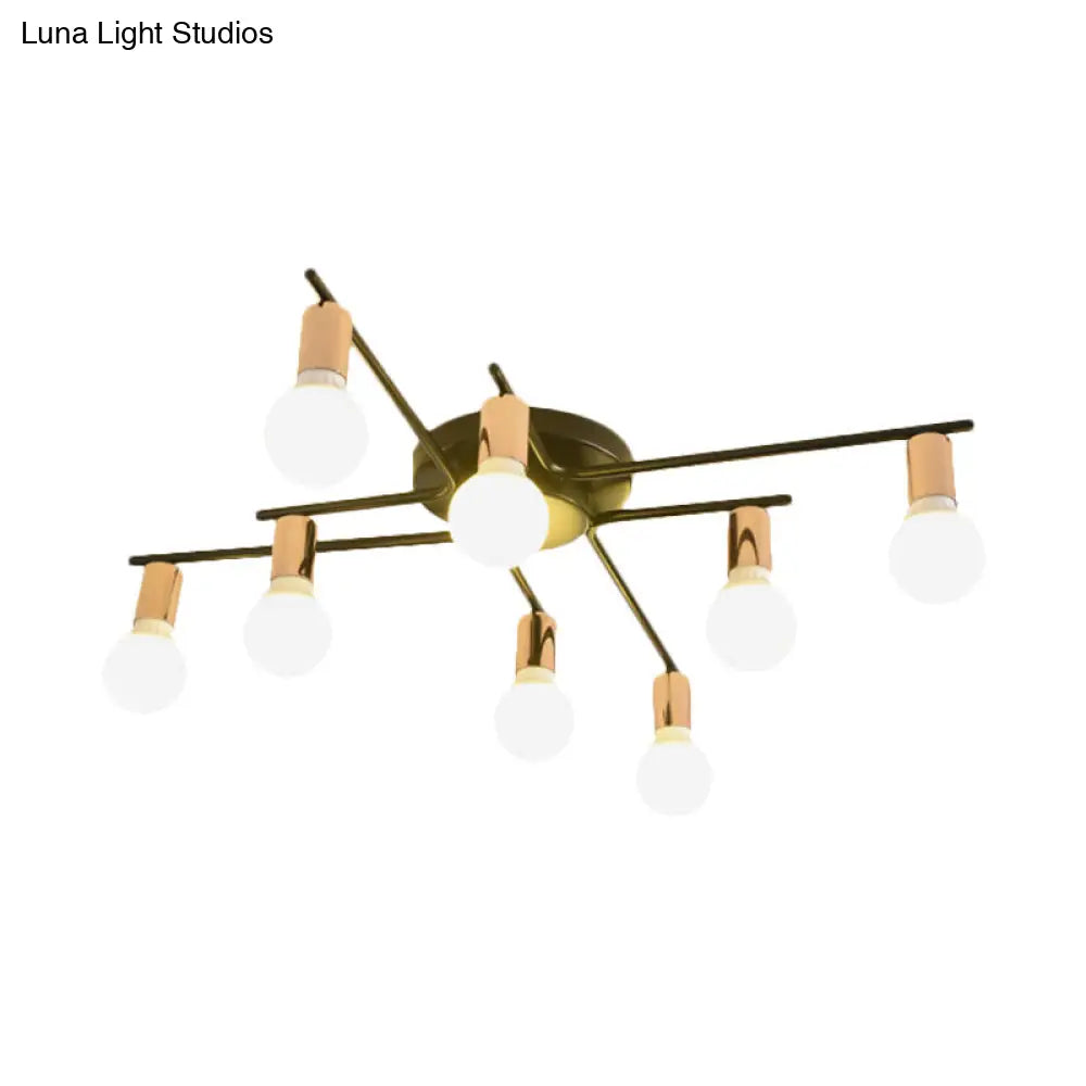 DecorBites™ DecorBites™ Modern Gold Starburst Semi Flush Ceiling Light Fixture with White Glass Shade - 6/8/10-Head