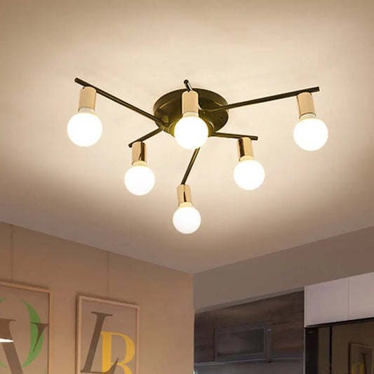 DecorBites™ DecorBites™ Modern Gold Starburst Semi Flush Ceiling Light Fixture with White Glass Shade - 6/8/10-Head