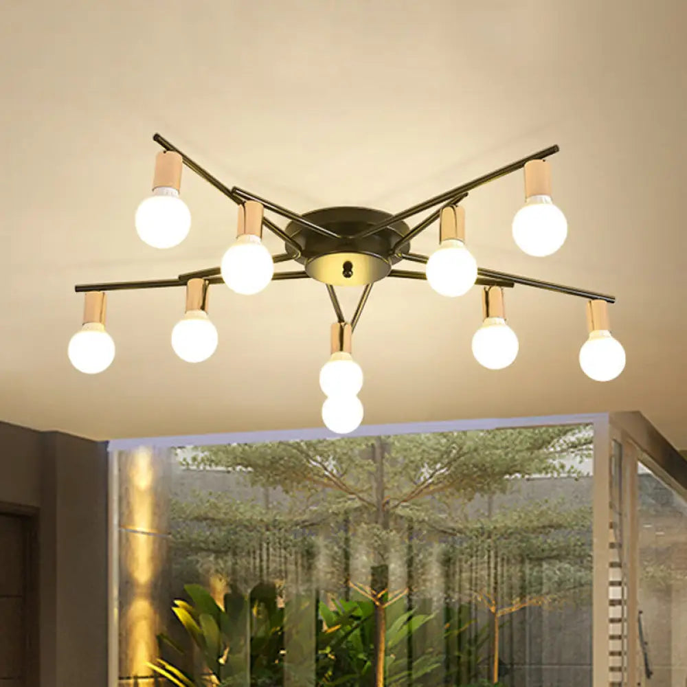 DecorBites™ DecorBites™ Modern Gold Starburst Semi Flush Ceiling Light Fixture with White Glass Shade - 6/8/10-Head