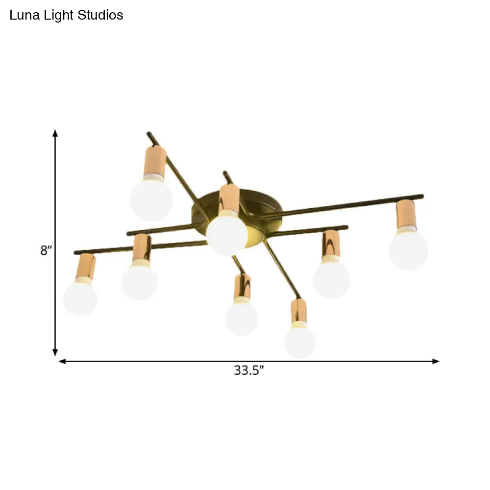 DecorBites™ DecorBites™ Modern Gold Starburst Semi Flush Ceiling Light Fixture with White Glass Shade - 6/8/10-Head