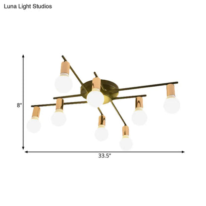 DecorBites™ DecorBites™ Modern Gold Starburst Semi Flush Ceiling Light Fixture with White Glass Shade - 6/8/10-Head
