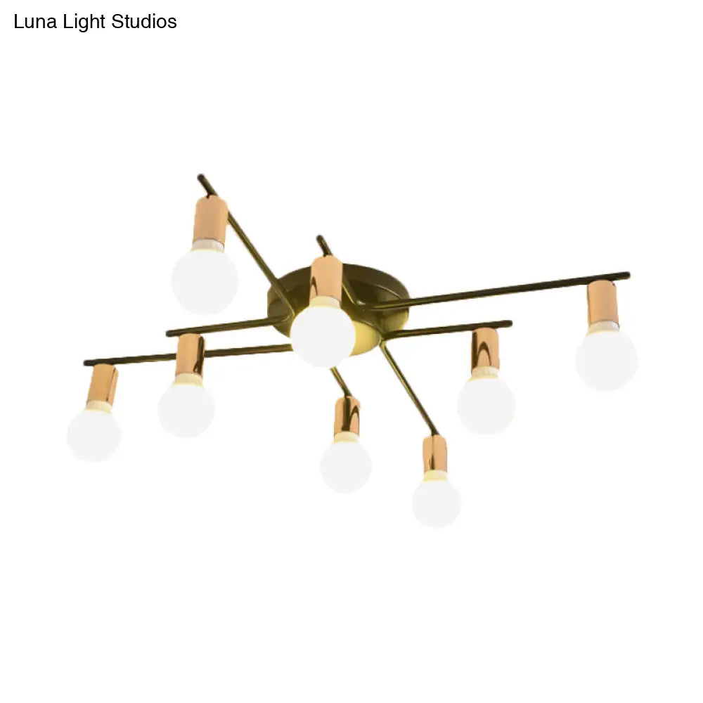 DecorBites™ DecorBites™ Modern Gold Starburst Semi Flush Ceiling Light Fixture with White Glass Shade - 6/8/10-Head