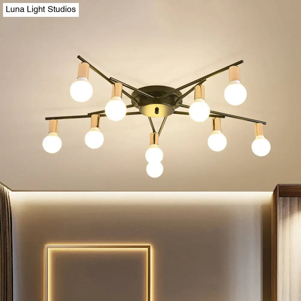 DecorBites™ DecorBites™ Modern Gold Starburst Semi Flush Ceiling Light Fixture with White Glass Shade - 6/8/10-Head