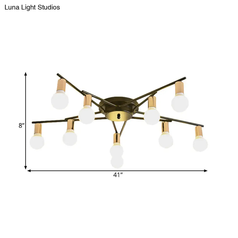 DecorBites™ DecorBites™ Modern Gold Starburst Semi Flush Ceiling Light Fixture with White Glass Shade - 6/8/10-Head