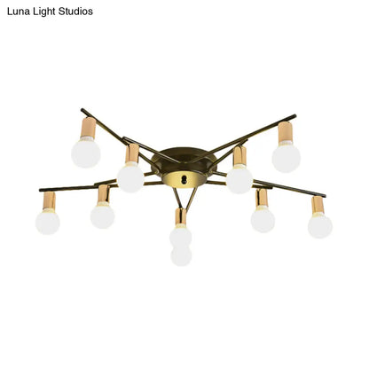 DecorBites™ DecorBites™ Modern Gold Starburst Semi Flush Ceiling Light Fixture with White Glass Shade - 6/8/10-Head