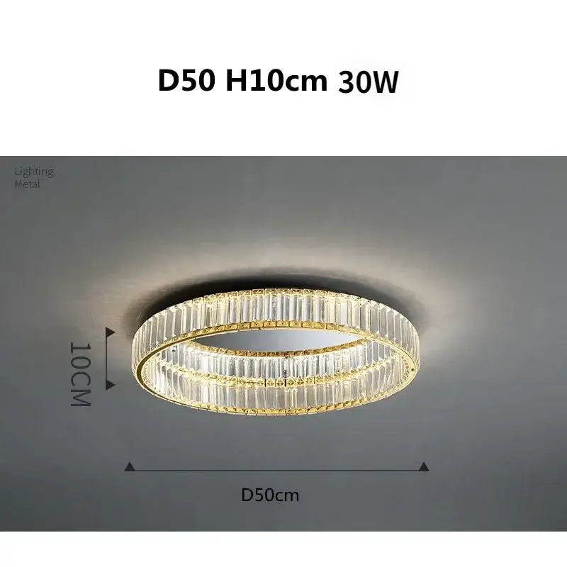 Modern gold steel led dimmable double-ring ceiling light with clear crystal accents for bedroom decorbites gold steel fixture