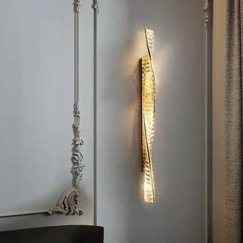 Golden textured glass wall sconce with sleek modern design as part of decorbites gold steel led pendant light collection