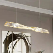 A modern gold steel led pendant light with faceted crystal elements for stylish dining room decorbites gold steel chandelier