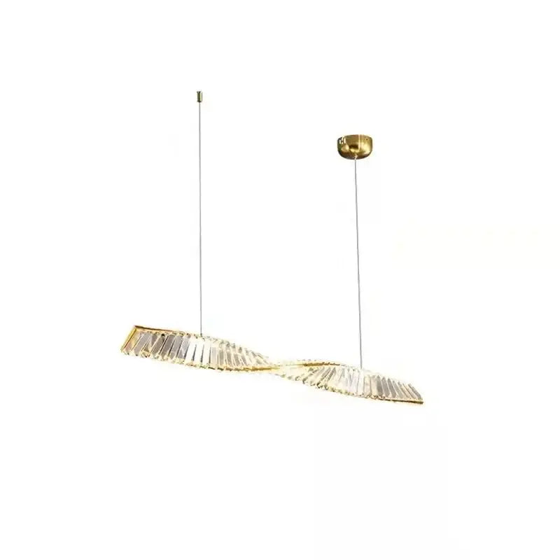 Modern gold steel led pendant light with a twisted design and clear crystal panels for dining room decorbites gold steel