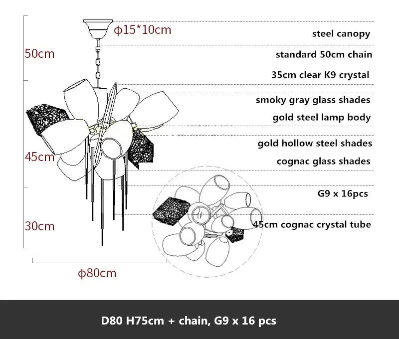 Modern gold steel led pendant lights with smoky gray glass shades and clear k9 crystal accents for dining room decorbites gold steel