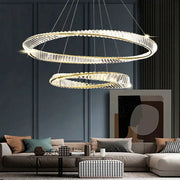Modern gold steel rings double-ring pendant light with faceted crystal accents for dining room lighting