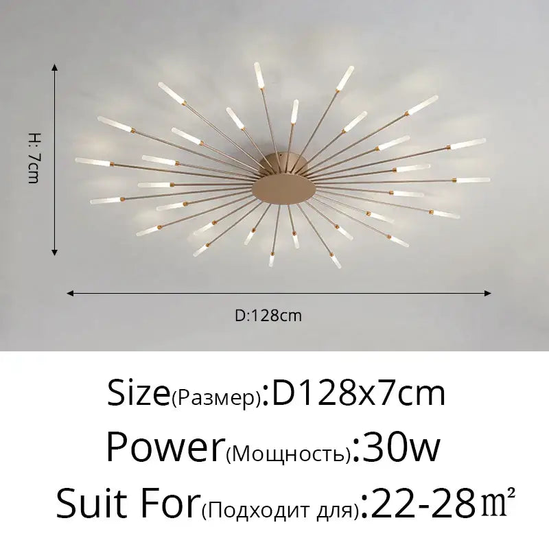 Modern gold-toned sunburst acrylic led ceiling light with frosted white cylindrical bulbs for bedroom decorbites ceiling lights