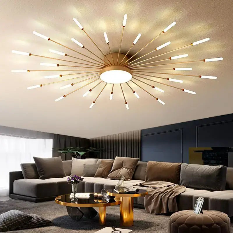 Modern gold sunburst acrylic led ceiling light with slender arms and white led tubes for bedroom decorbites acrylic led ceiling
