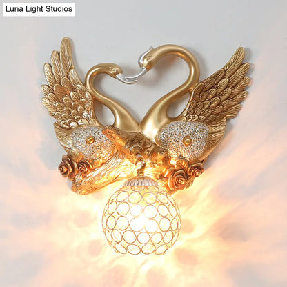 DecorBites™ DecorBites™ Modern Gold Swan Wall Sconce with Crystal Shade - 1-Light Bedroom Lighting
