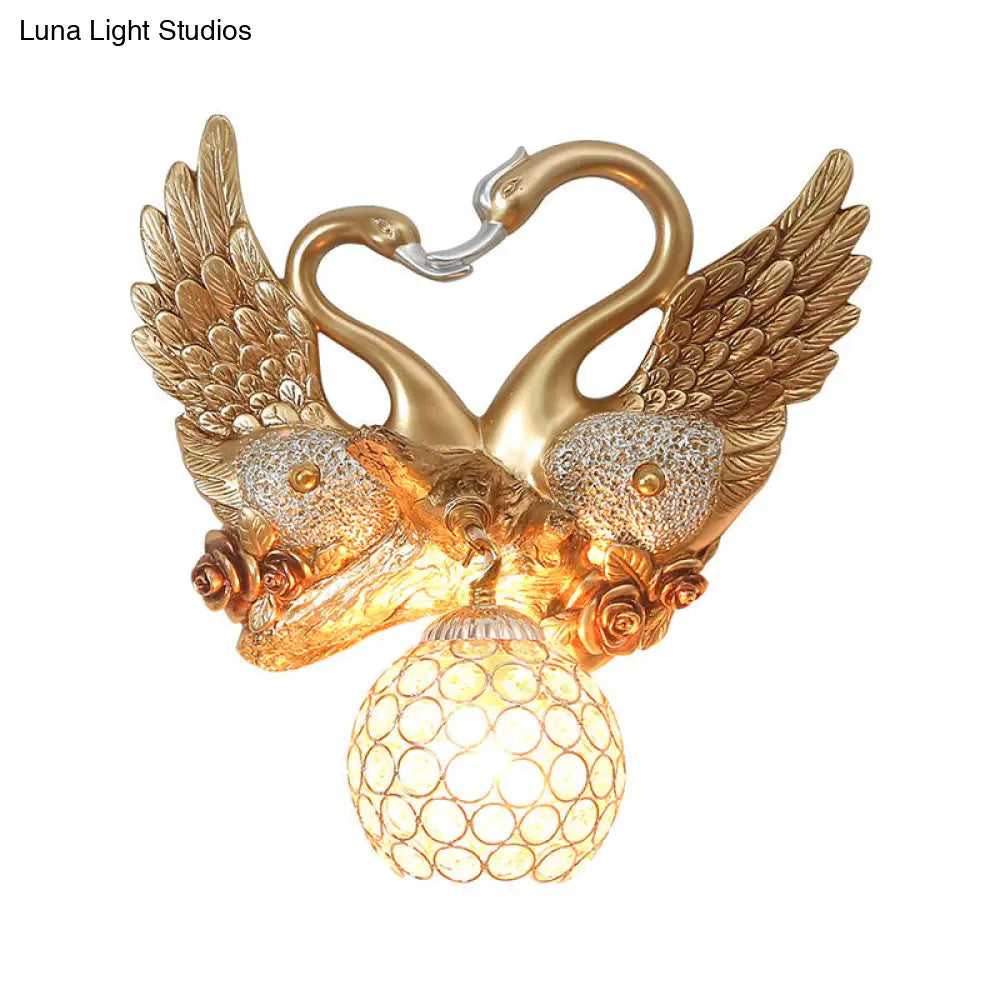 DecorBites™ DecorBites™ Modern Gold Swan Wall Sconce with Crystal Shade - 1-Light Bedroom Lighting