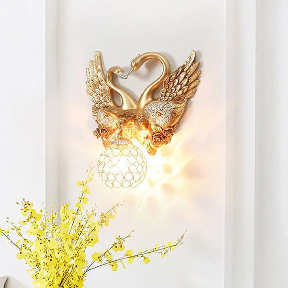 DecorBites™ DecorBites™ Modern Gold Swan Wall Sconce with Crystal Shade - 1-Light Bedroom Lighting